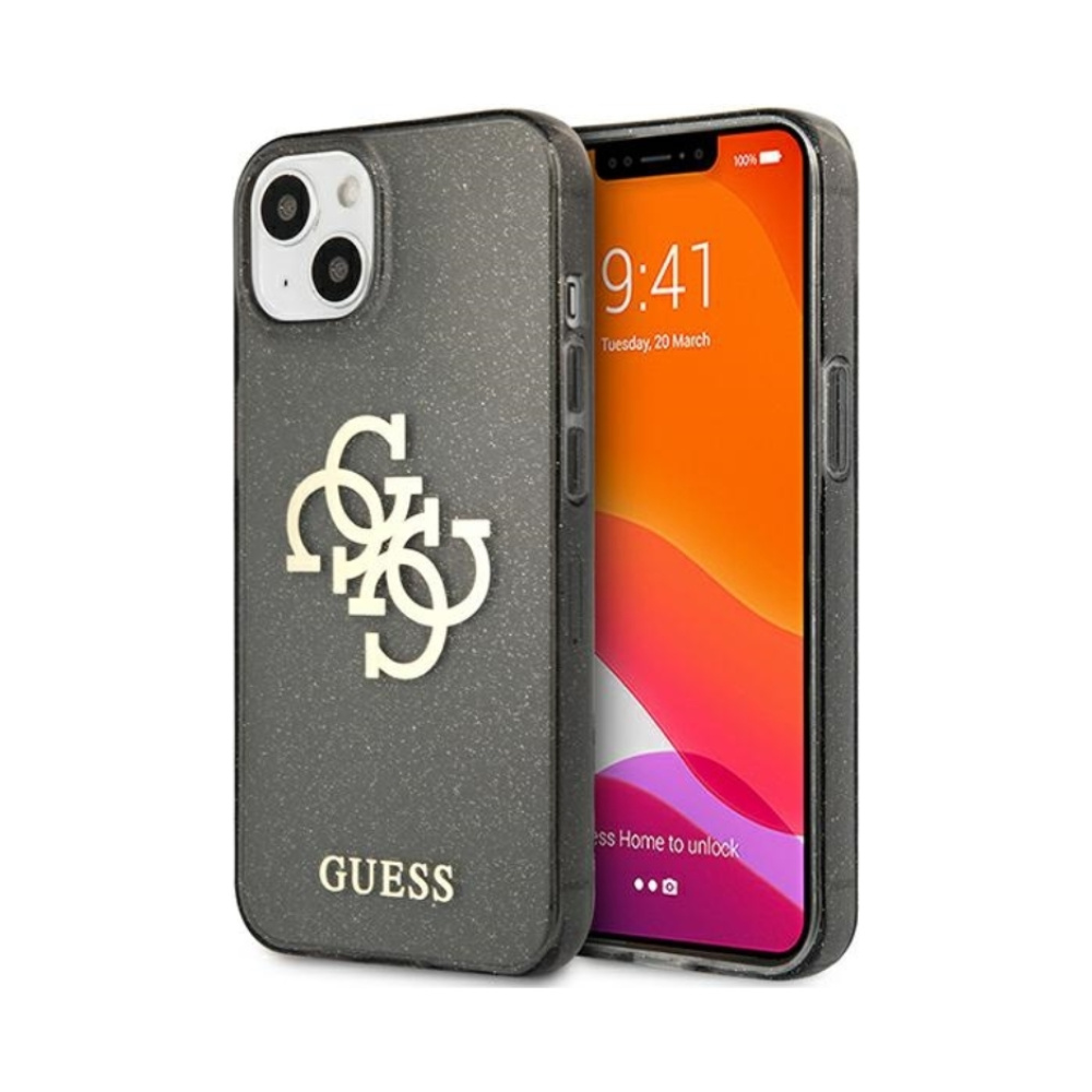 Coque iPhone 13 mini Guess Glitter 4G Big Logo noire