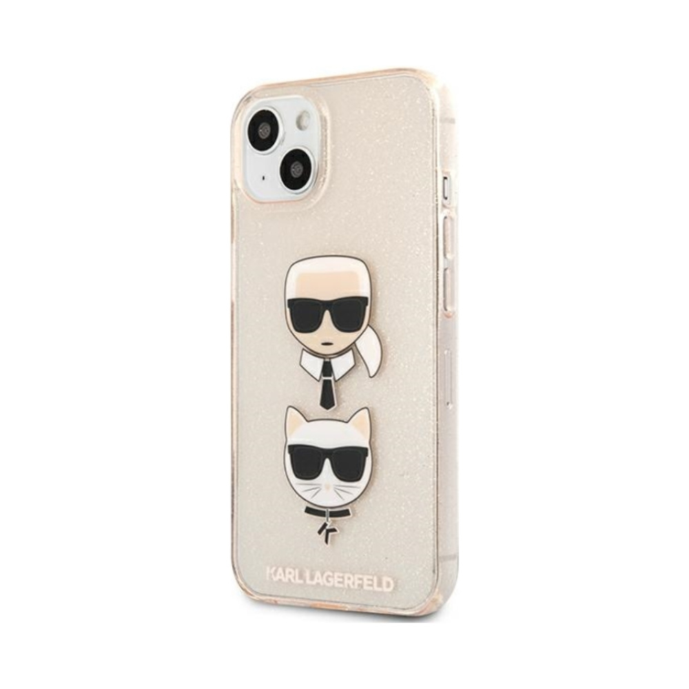 Coque iPhone 13 mini Karl Lagerfeld Glitter Karl & Choupette Head dorée — visuel 2