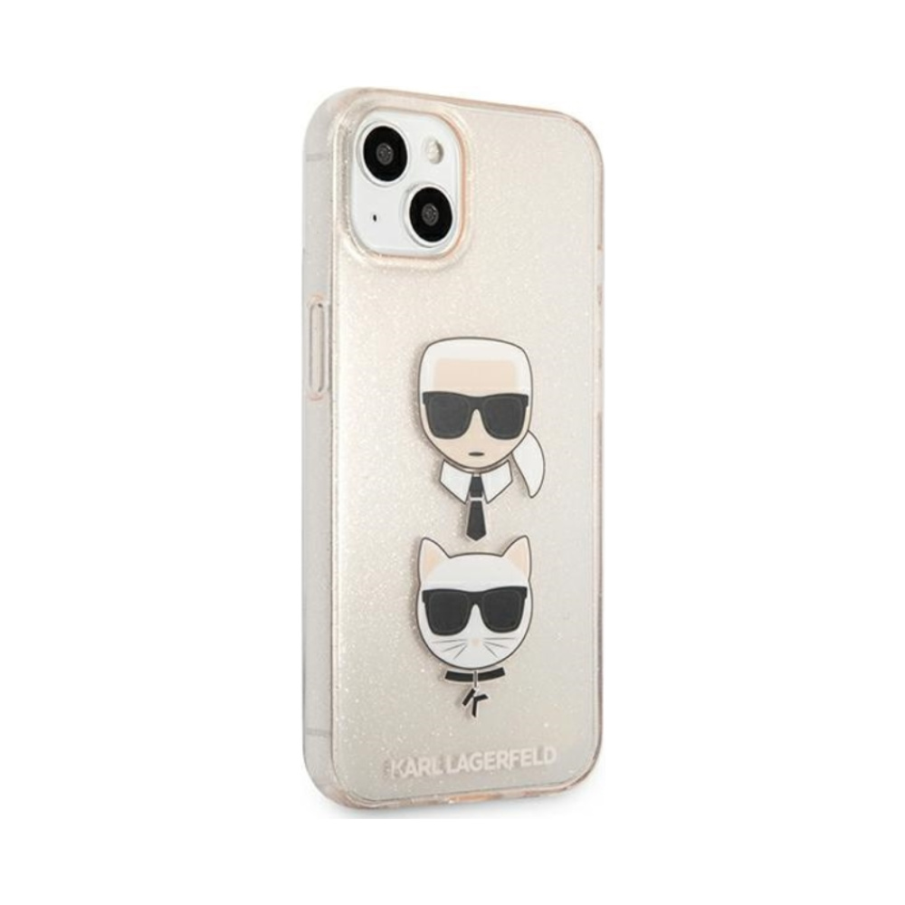Coque iPhone 13 mini Karl Lagerfeld Glitter Karl & Choupette Head dorée — visuel 4