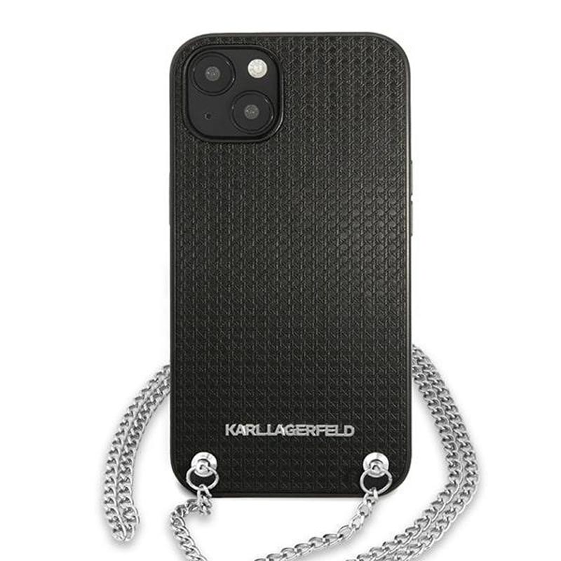 Coque iPhone 13 mini Karl Lagerfeld Leather Textured and Chain noire — visuel 3