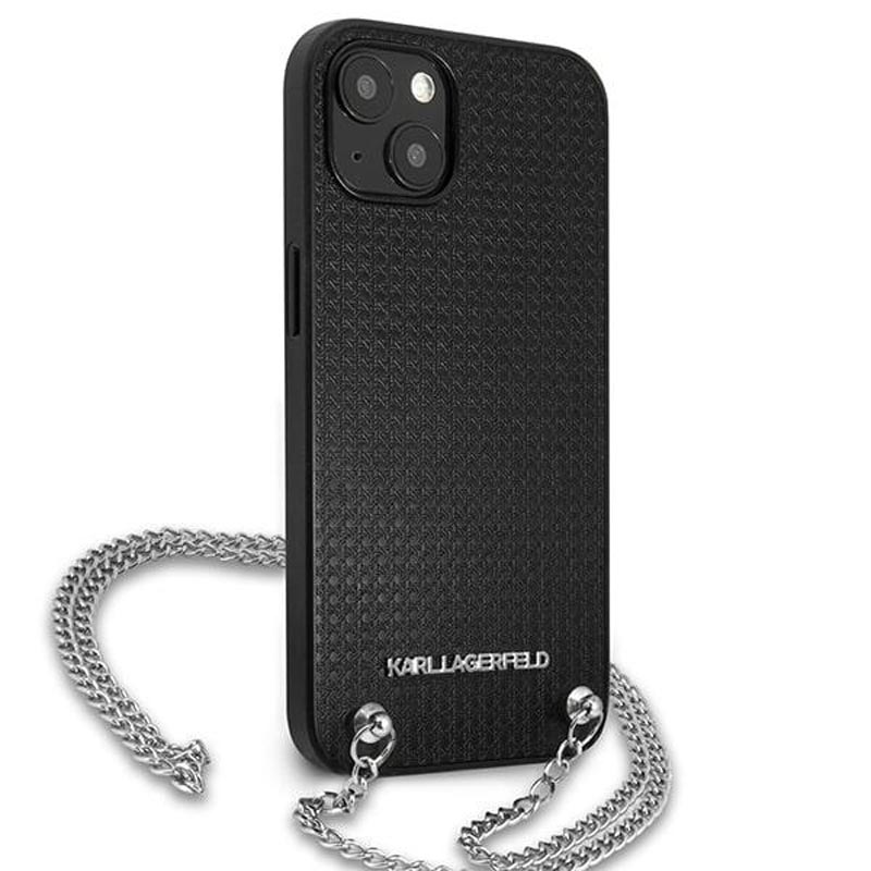 Coque iPhone 13 mini Karl Lagerfeld Leather Textured and Chain noire — visuel 4