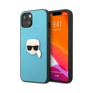 Coque iPhone 13 mini Karl Lagerfeld PU Leather Karl's Head Metal bleue