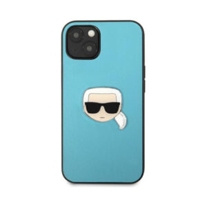 Coque iPhone 13 mini Karl Lagerfeld PU Leather Karl's Head Metal bleue — visuel 3