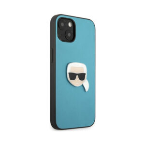 Coque iPhone 13 mini Karl Lagerfeld PU Leather Karl's Head Metal bleue — visuel 4