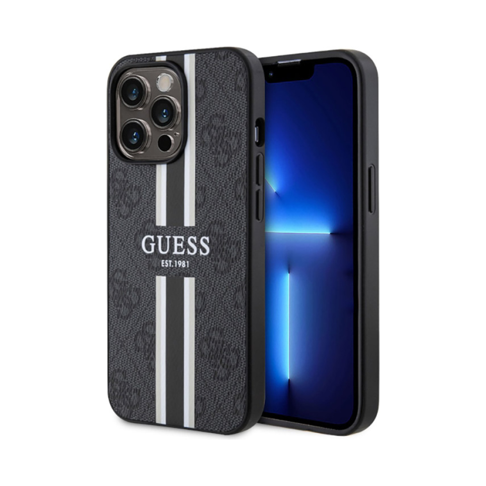Coque iPhone 13 Pro Guess 4G Printed Stripes MagSafe noire