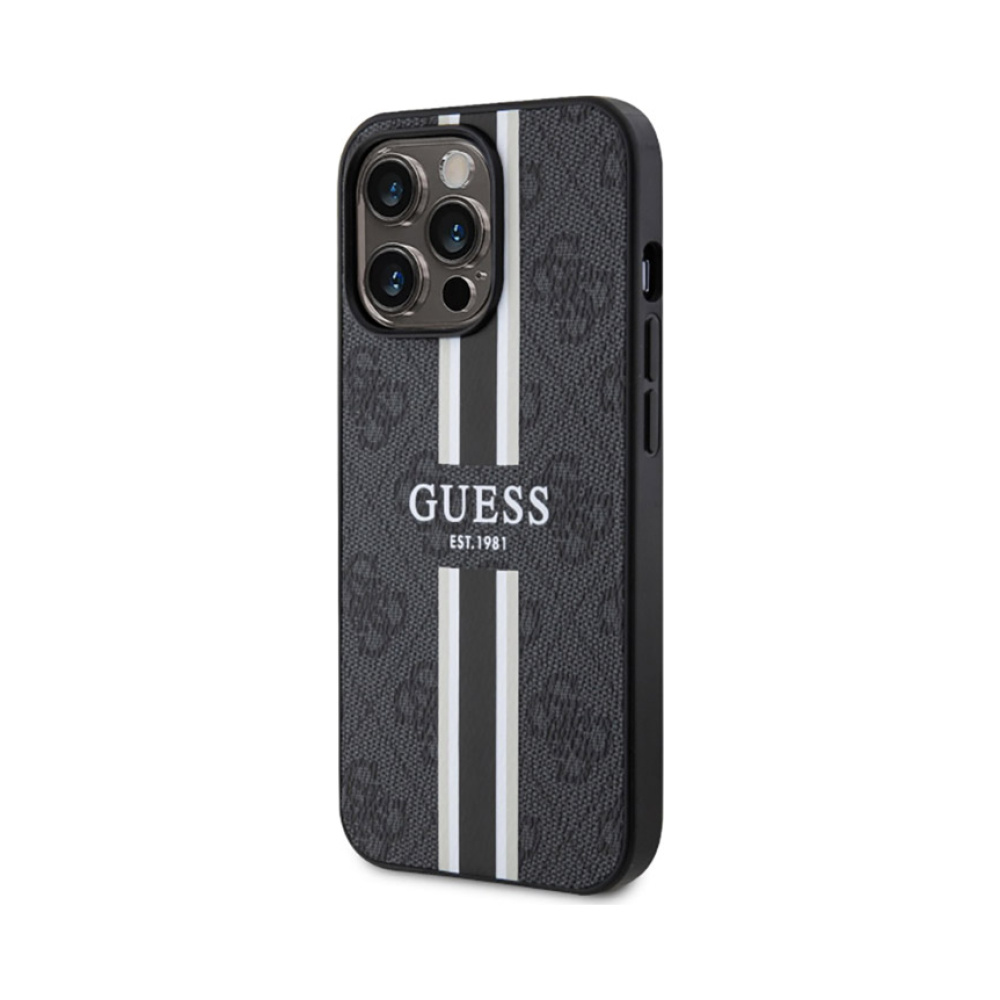Coque iPhone 13 Pro Guess 4G Printed Stripes MagSafe noire — visuel 2