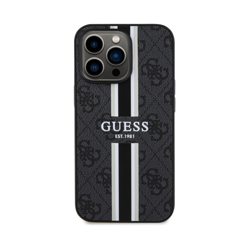 Coque iPhone 13 Pro Guess 4G Printed Stripes MagSafe noire — visuel 3
