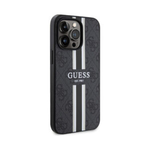 Coque iPhone 13 Pro Guess 4G Printed Stripes MagSafe noire — visuel 4