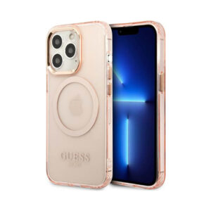 Coque iPhone 13 Pro Guess Gold Outline Translucent MagSafe rose