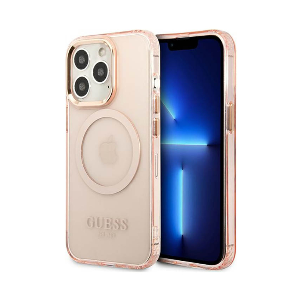 Coque iPhone 13 Pro Guess Gold Outline Translucent MagSafe rose
