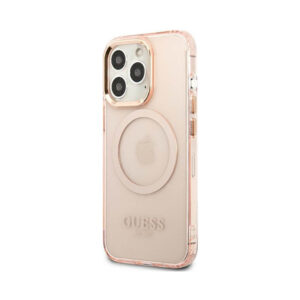 Coque iPhone 13 Pro Guess Gold Outline Translucent MagSafe rose — visuel 2