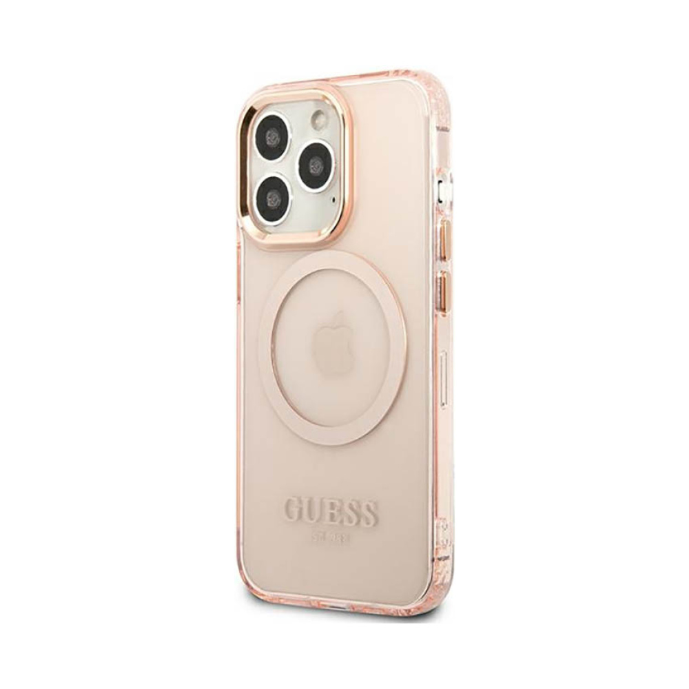 Coque iPhone 13 Pro Guess Gold Outline Translucent MagSafe rose — visuel 2