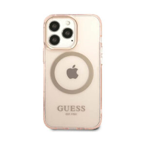 Coque iPhone 13 Pro Guess Gold Outline Translucent MagSafe rose — visuel 3