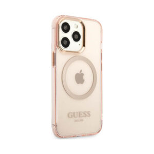 Coque iPhone 13 Pro Guess Gold Outline Translucent MagSafe rose — visuel 4
