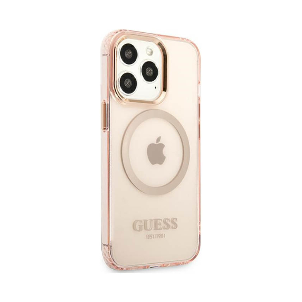 Coque iPhone 13 Pro Guess Gold Outline Translucent MagSafe rose — visuel 4