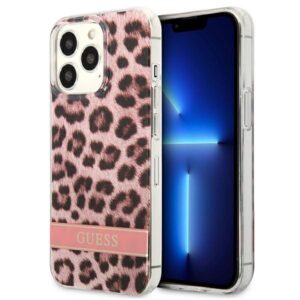 Coque iPhone 13 Pro Guess Leopard Electro Stripe rose
