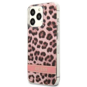 Coque iPhone 13 Pro Guess Leopard Electro Stripe rose — visuel 2