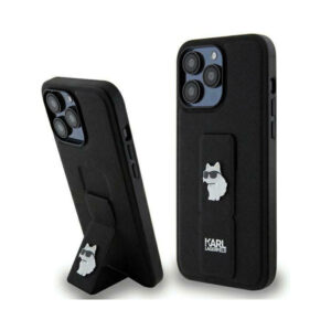 Coque iPhone 13 Pro Karl Lagerfeld Gripstand Saffiano Choupette Pins noire