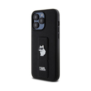 Coque iPhone 13 Pro Karl Lagerfeld Gripstand Saffiano Choupette Pins noire — visuel 2