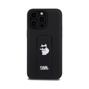 Coque iPhone 13 Pro Karl Lagerfeld Gripstand Saffiano Choupette Pins noire — visuel 3