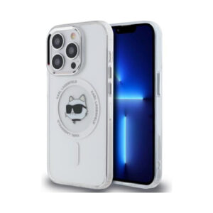 Coque iPhone 13 Pro Karl Lagerfeld IML Metal Choupette Head MagSafe blanche