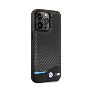 Coque iPhone 13 Pro Max BMW Leather Carbon Blue Line noire — visuel 4