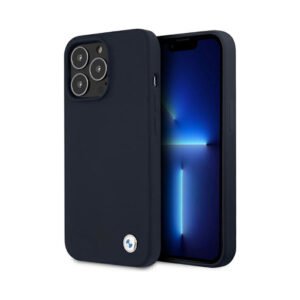 Coque iPhone 13 Pro Max BMW Silicone Signature Llogo bleu marine