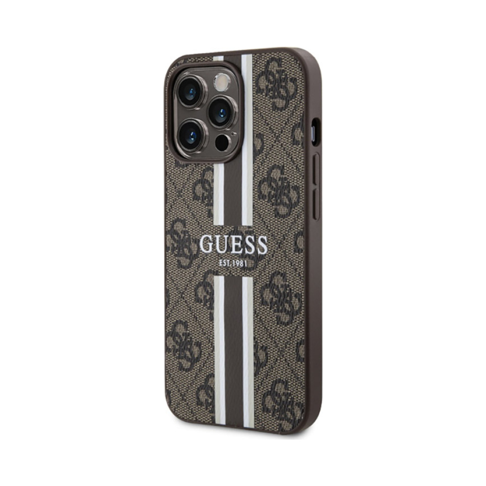 Coque iPhone 13 Pro Max Guess 4G Printed Stripes MagSafe brune — visuel 2