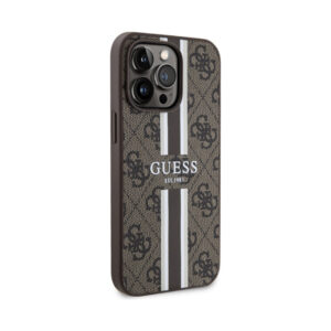 Coque iPhone 13 Pro Max Guess 4G Printed Stripes MagSafe brune — visuel 4