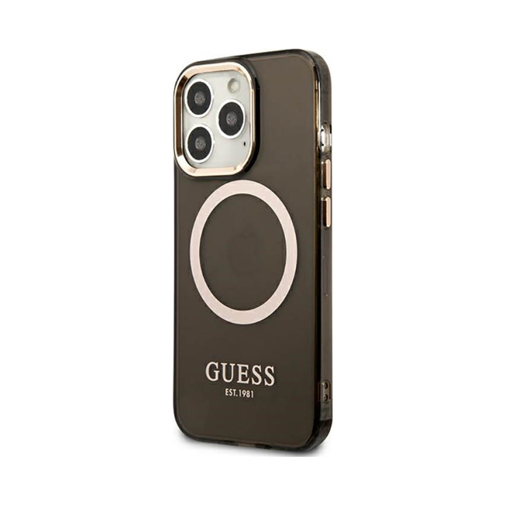 Coque iPhone 13 Pro Max Guess Gold Outline Translucent MagSafe noire — visuel 2