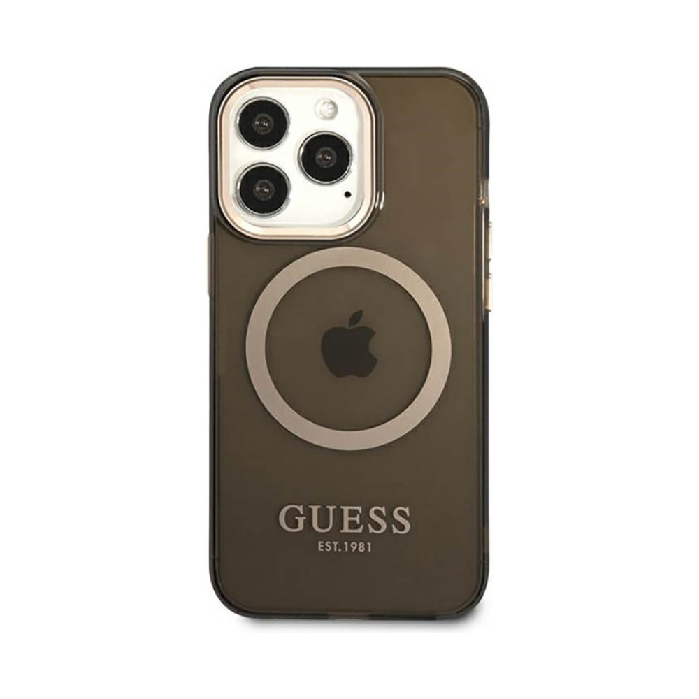 Coque iPhone 13 Pro Max Guess Gold Outline Translucent MagSafe noire — visuel 3
