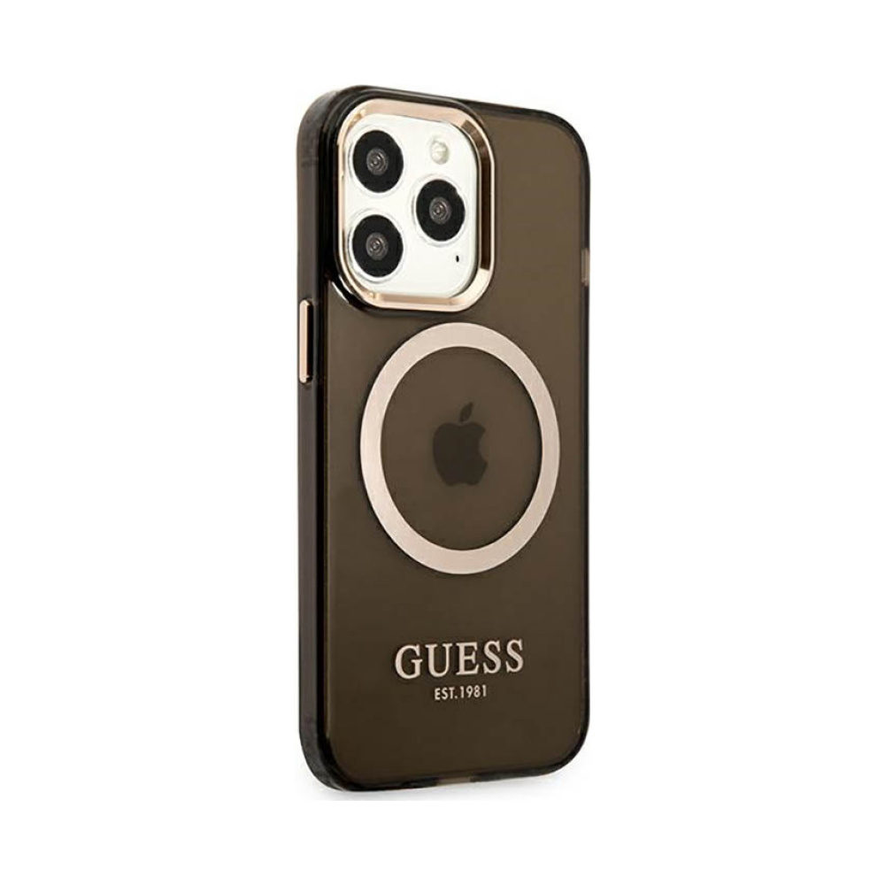 Coque iPhone 13 Pro Max Guess Gold Outline Translucent MagSafe noire — visuel 4