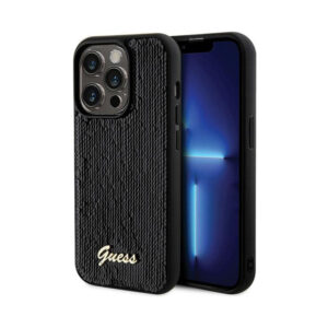 Coque iPhone 13 Pro Max Guess Sequin Script Metal noire