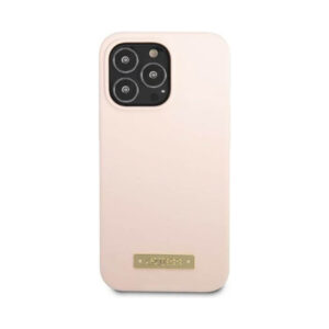 Coque iPhone 13 Pro Max Guess Silicone Logo Plate MagSafe rose — visuel 3
