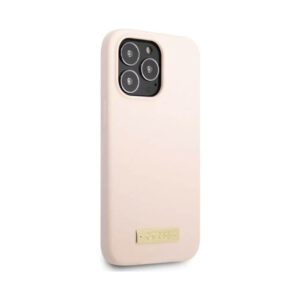 Coque iPhone 13 Pro Max Guess Silicone Logo Plate MagSafe rose — visuel 4