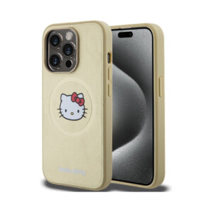 Coque iPhone 13 Pro Max Hello Kitty Leather Kitty Head MagSafe dorée