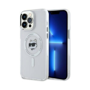 Coque iPhone 13 Pro Max Karl Lagerfeld IML Metal Choupette Head MagSafe blanche