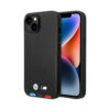 Coque iPhone 14 BMW Leather Hot Stamp Tricolor MagSafe noire