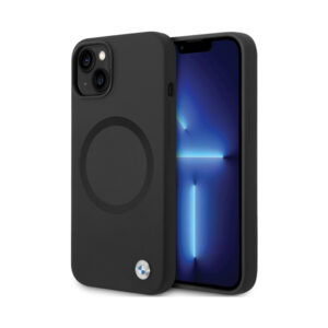 Coque iPhone 14 BMW Signature Liquid Silicone MagSafe noire
