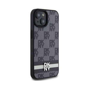 Coque iPhone 14 DKNY Leather Checkered Mono Pattern & Printed Stripes noire — visuel 4