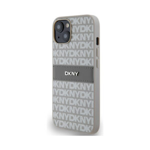 Coque iPhone 14 DKNY Leather Mono Stripe & Metal Logo beige — visuel 2