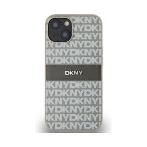 Coque iPhone 14 DKNY Leather Mono Stripe & Metal Logo beige — visuel 3