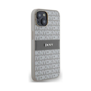 Coque iPhone 14 DKNY Leather Mono Stripe & Metal Logo beige — visuel 4
