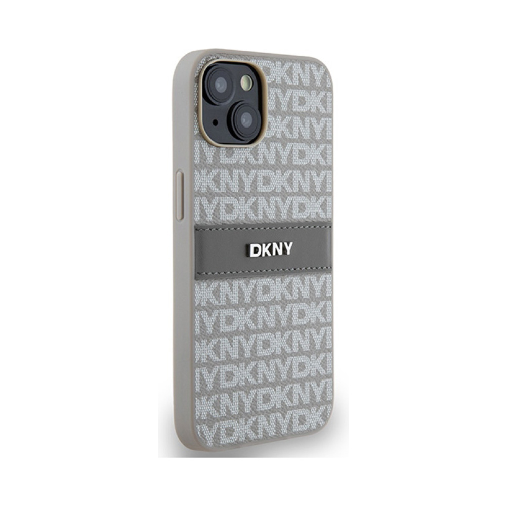 Coque iPhone 14 DKNY Leather Mono Stripe & Metal Logo beige — visuel 4