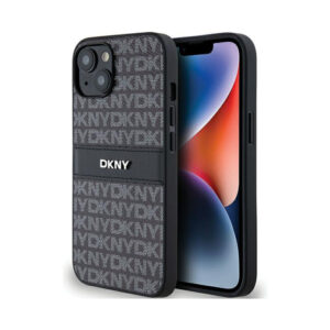 Coque iPhone 14 DKNY Leather Mono Stripe & Metal Logo noire