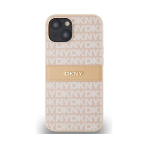 Coque iPhone 14 DKNY Leather Mono Stripe & Metal Logo rose — visuel 3