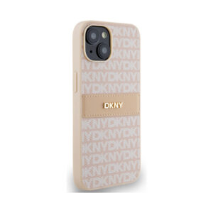 Coque iPhone 14 DKNY Leather Mono Stripe & Metal Logo rose — visuel 4
