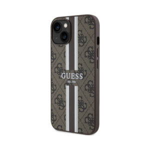 Coque iPhone 14 Guess 4G Printed Stripes MagSafe brune — visuel 2
