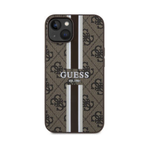 Coque iPhone 14 Guess 4G Printed Stripes MagSafe brune — visuel 3