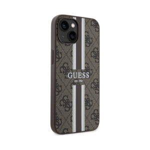 Coque iPhone 14 Guess 4G Printed Stripes MagSafe brune — visuel 4